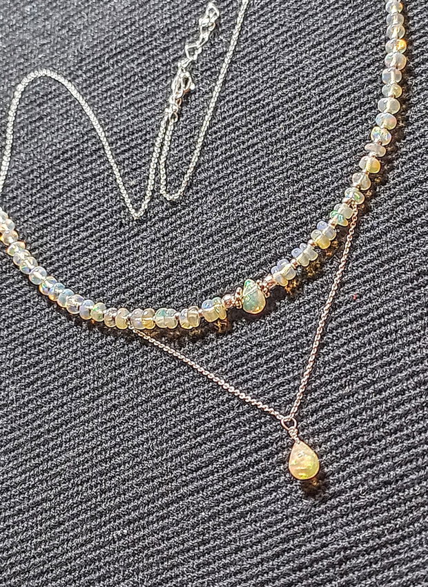 Colier argint opal de foc etiopian minimalist boho chic trendy - Transport gratuit