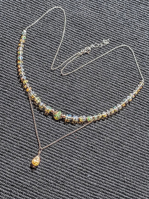 Colier argint opal de foc etiopian minimalist boho chic trendy - Transport gratuit