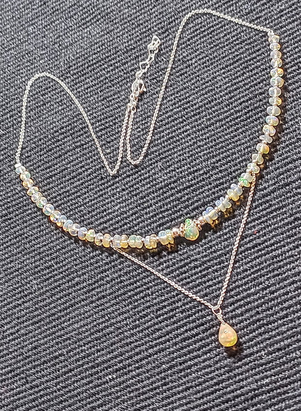 Colier argint opal de foc etiopian minimalist boho chic trendy - Transport gratuit