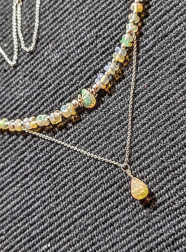 Colier argint opal de foc etiopian minimalist boho chic trendy - Transport gratuit