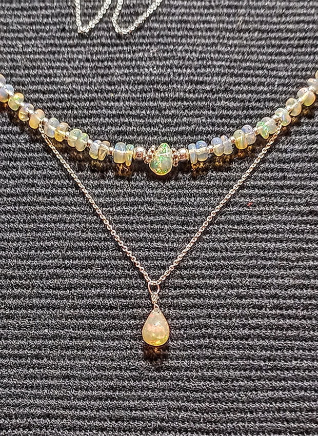 Colier argint opal de foc etiopian minimalist boho chic trendy - Transport gratuit