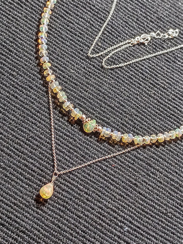 Colier argint opal de foc etiopian minimalist boho chic trendy - Transport gratuit
