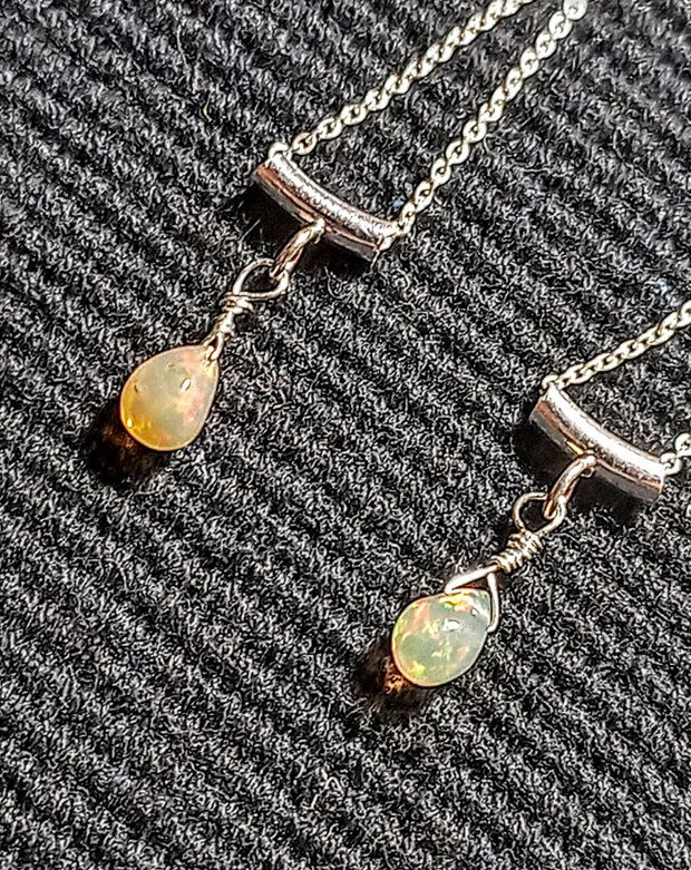 cercei argint opal de foc etiopian picatura tija lant argint minimalisti boho chic trendy - Transport gratuit