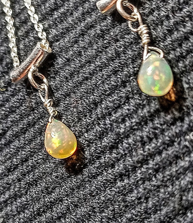 cercei argint opal de foc etiopian picatura tija lant argint minimalisti boho chic trendy - Transport gratuit