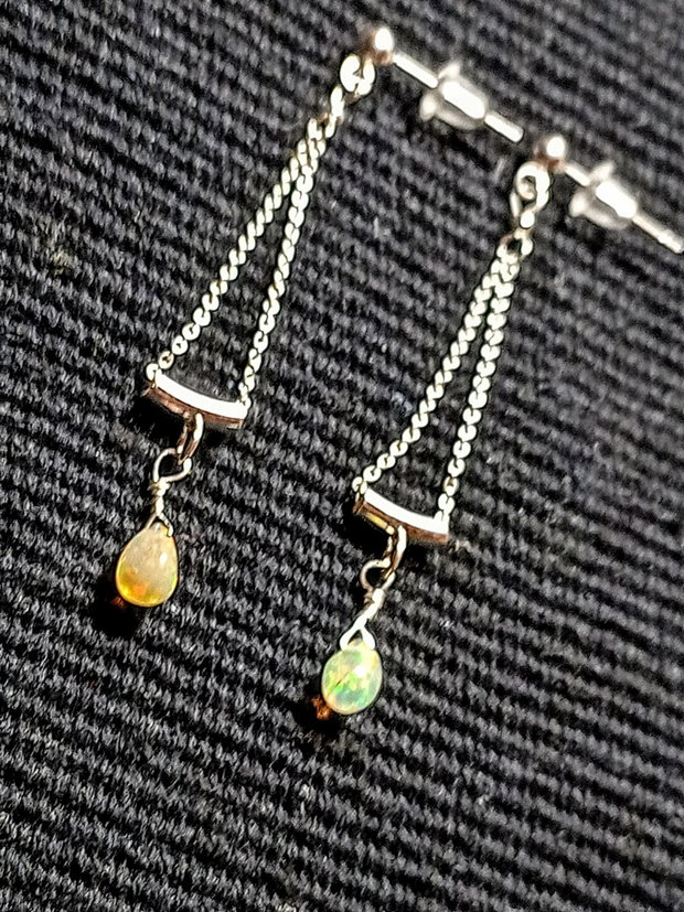 cercei argint opal de foc etiopian picatura tija lant argint minimalisti boho chic trendy - Transport gratuit