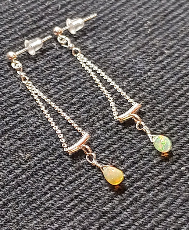 cercei argint opal de foc etiopian picatura tija lant argint minimalisti boho chic trendy - Transport gratuit