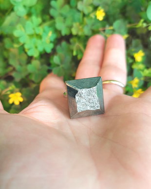 Inel Pirita druzy si Argint 925 - IN1489 - Inel auriu vintage, inel patrat, bijuterii pirita, inel pietre semipretioase, cadou romantic elegant, cristaloterapie