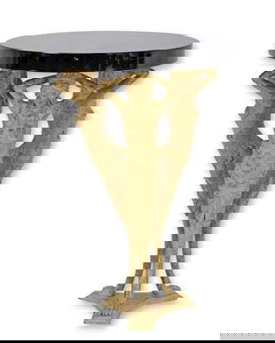 Masuta din bronz cu cariatide si soclu din marmura