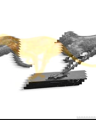 Puma alergand-statueta din bronz cu soclu din marmura