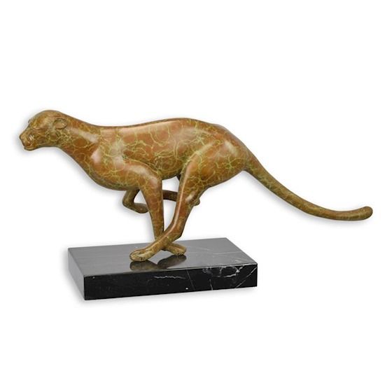 Puma alergand-statueta din bronz cu soclu din marmura