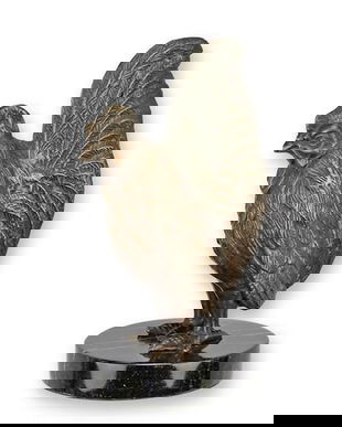 Cocos-statueta din bronz cu soclu din marmura