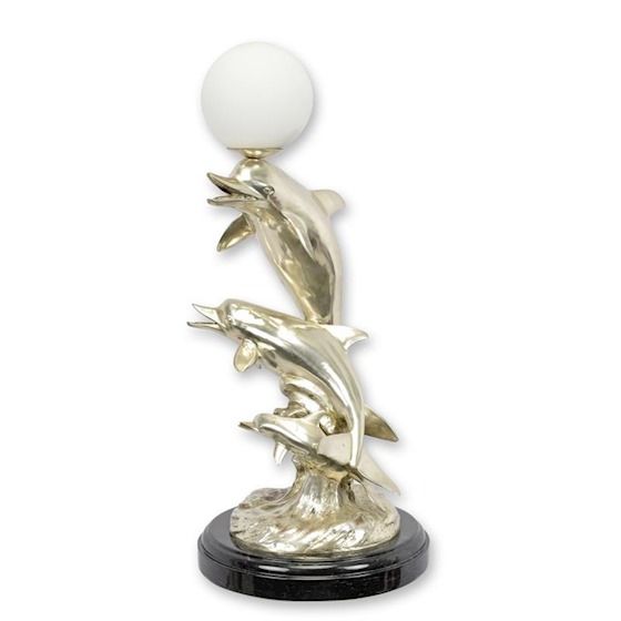 Lampa de masa din bronz cu delfini