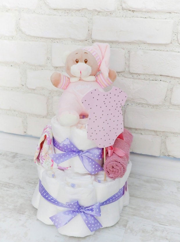 Tort scutece 2 etaje ursulet lila
