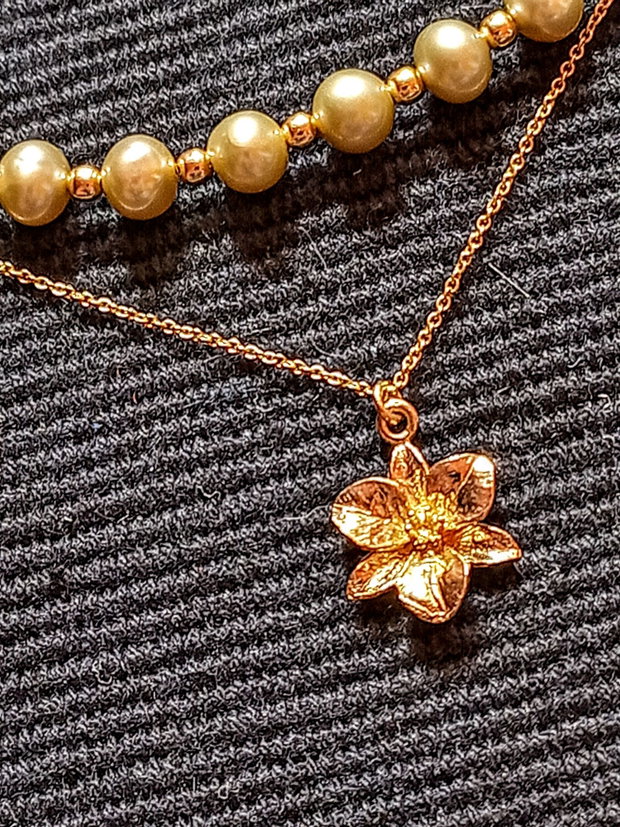 Set vermeil perle naturale de cultura colier cercei lant charm floare argint placat cu aur minimalist boho chic trendy - Transport gratuit