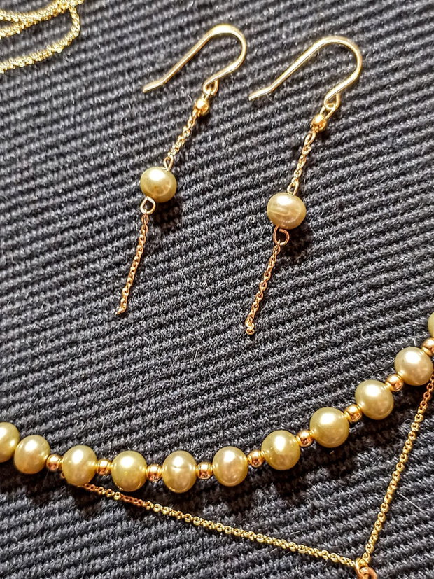 Set vermeil perle naturale de cultura colier cercei lant charm floare argint placat cu aur minimalist boho chic trendy - Transport gratuit