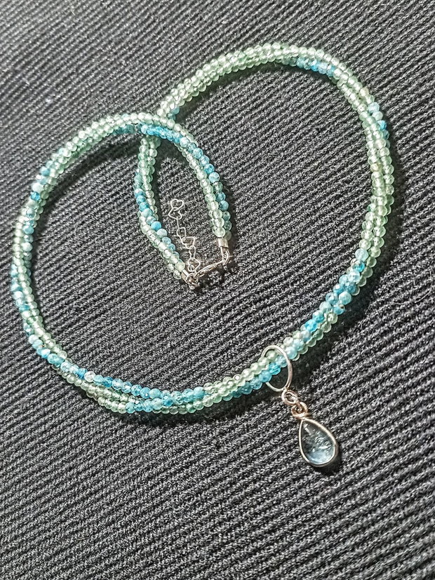 Colier argint X3 aventurin apatit nuante charm apatit minimalist boho chic trendy - Transport gratuit