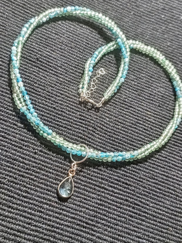 Colier argint X3 aventurin apatit nuante charm apatit minimalist boho chic trendy - Transport gratuit