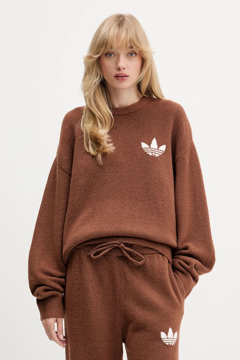 adidas Originals pulover din amestec de lână Knitted Sweater culoarea maro, KF2340