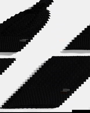 Barbour pălărie si eșarfă culoarea negru, MGS0097