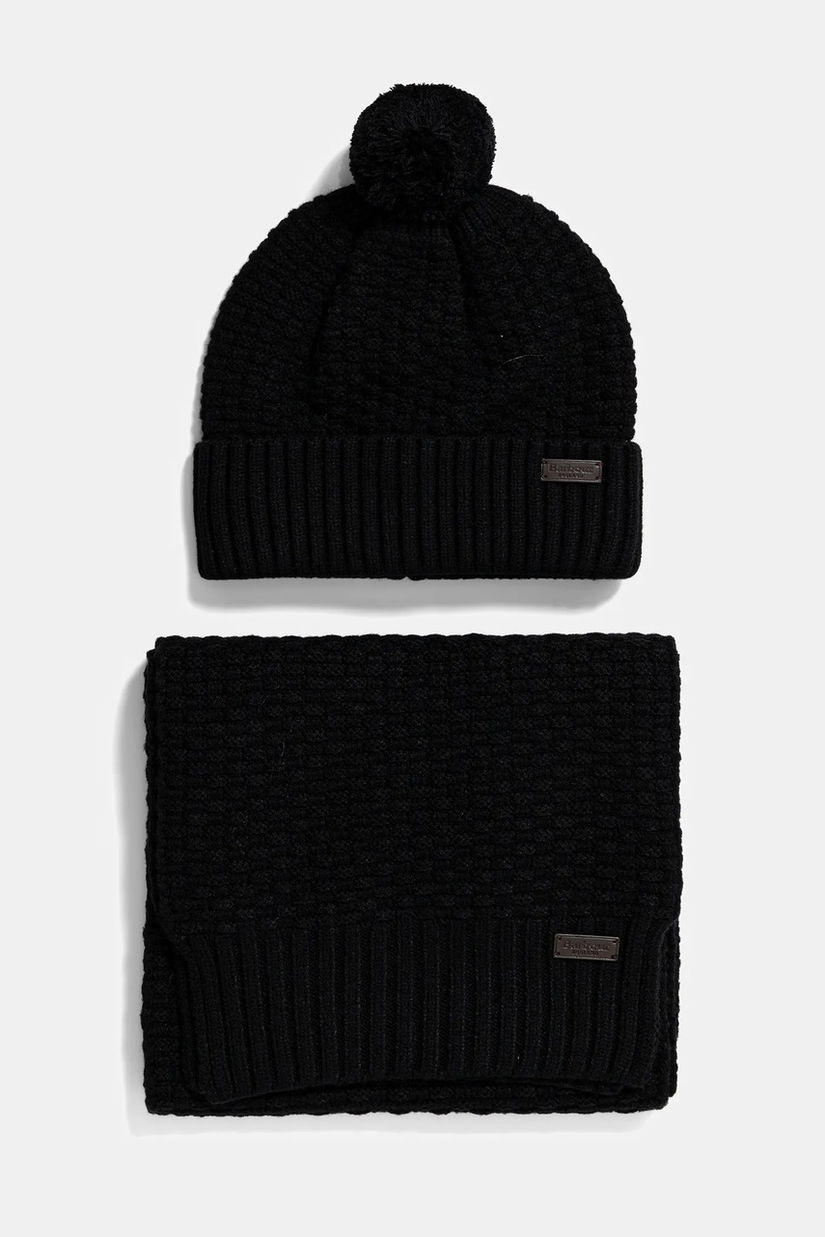 Barbour pălărie si eșarfă culoarea negru, MGS0097