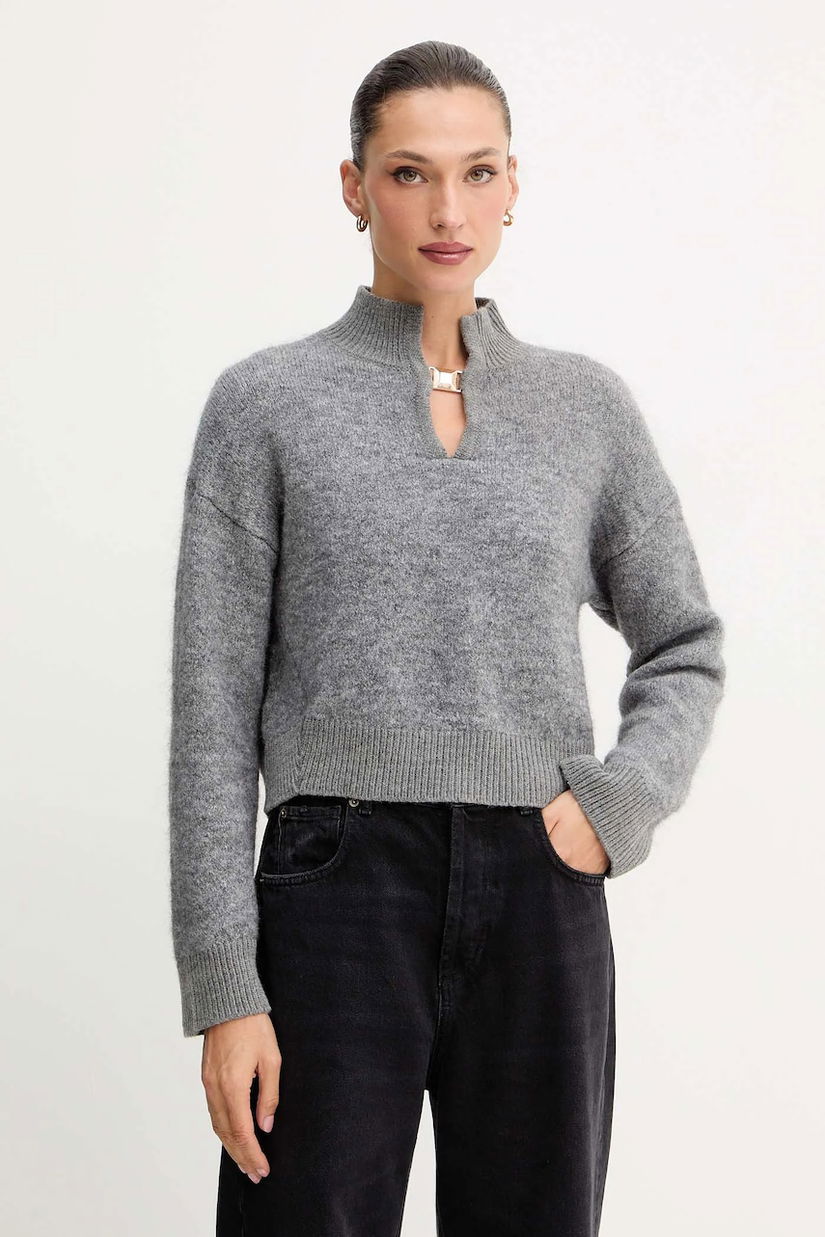 Simona Corsellini pulover de lana femei, culoarea gri, cu turtleneck, A24CPMGO10