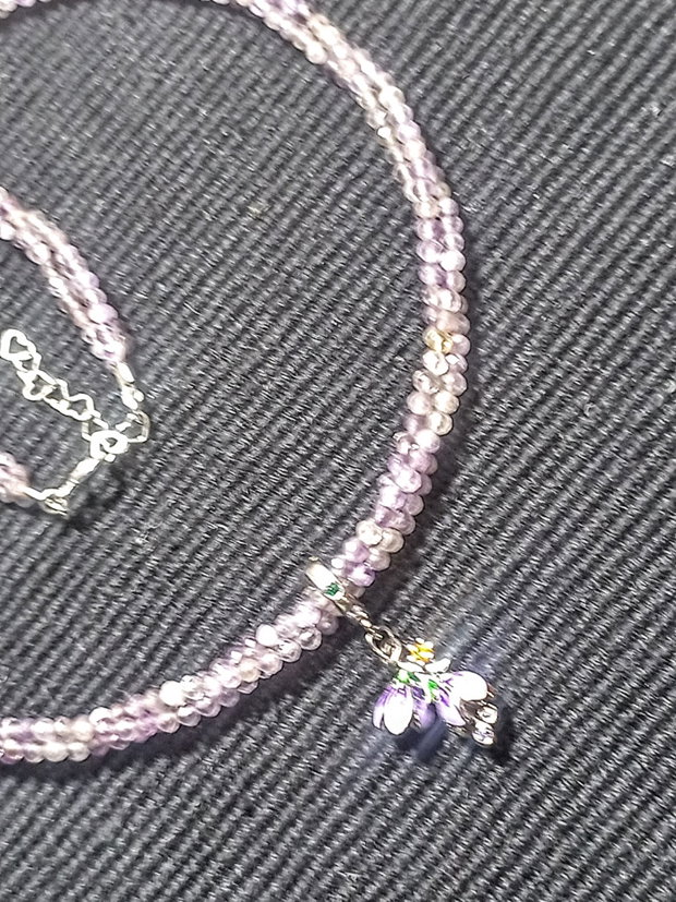 Colier argint X3 ametist charm flori campanula argint emailat minimalist boho chic trendy - Transport gratuit