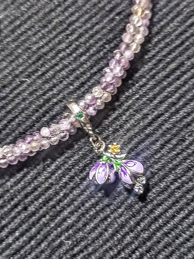 Colier argint X3 ametist charm flori campanula argint emailat minimalist boho chic trendy - Transport gratuit
