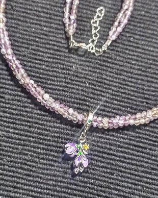 Colier argint X3 ametist charm flori campanula argint emailat minimalist boho chic trendy - Transport gratuit