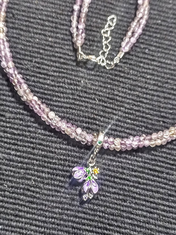 Colier argint X3 ametist charm flori campanula argint emailat minimalist boho chic trendy - Transport gratuit