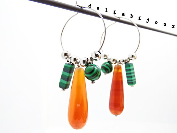 Cercei statement handmade unicat cu agate naturale și malachit 15 combinații într-o singură pereche (cod1302)