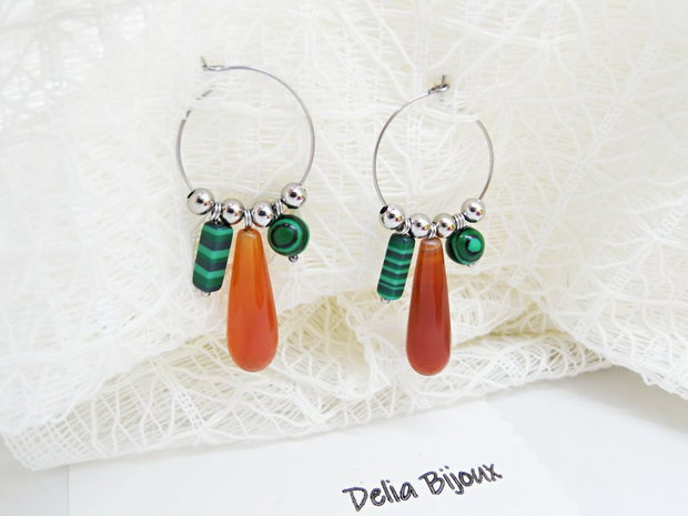 Cercei statement handmade unicat cu agate naturale și malachit 15 combinații într-o singură pereche (cod1302)