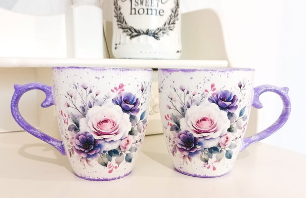 Set 2 cani decorate pentru cuplu