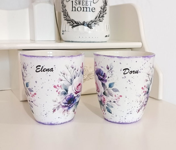 Set 2 cani decorate pentru cuplu