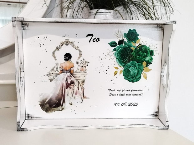 Tavita/set pentru mireasa cu flori verzi
