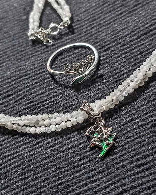 Set argint colier argint X3 piatra lunii charm argint flori lacramioare inel reglabil argint flori lacramioare minimalist boho chic trendy - Transport gratuit