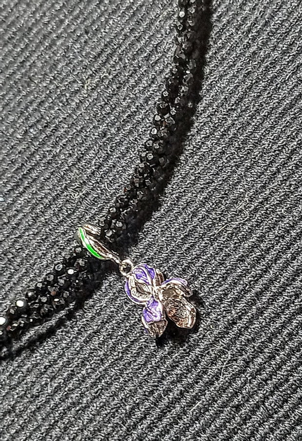 Colier argint X3 spinel charm floare iris argint minimalist boho chic trendy - Transport gratuit