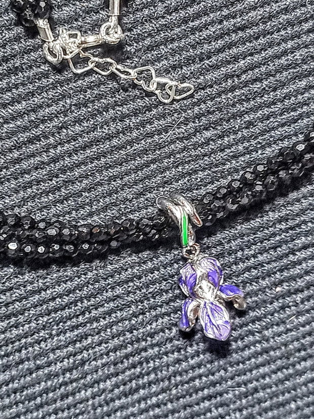 Colier argint X3 spinel charm floare iris argint minimalist boho chic trendy - Transport gratuit