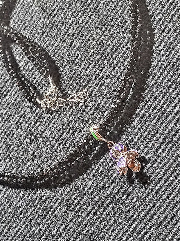 Colier argint X3 spinel charm floare iris argint minimalist boho chic trendy - Transport gratuit
