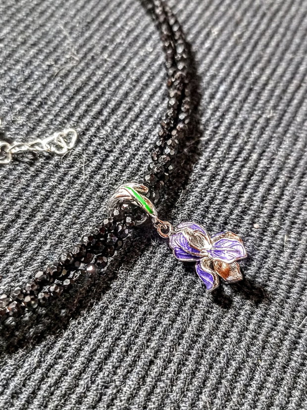 Colier argint X3 spinel charm floare iris argint minimalist boho chic trendy - Transport gratuit