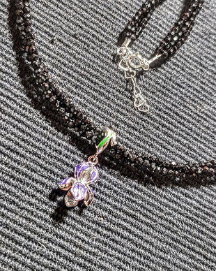 Colier argint X3 spinel charm floare iris argint minimalist boho chic trendy - Transport gratuit