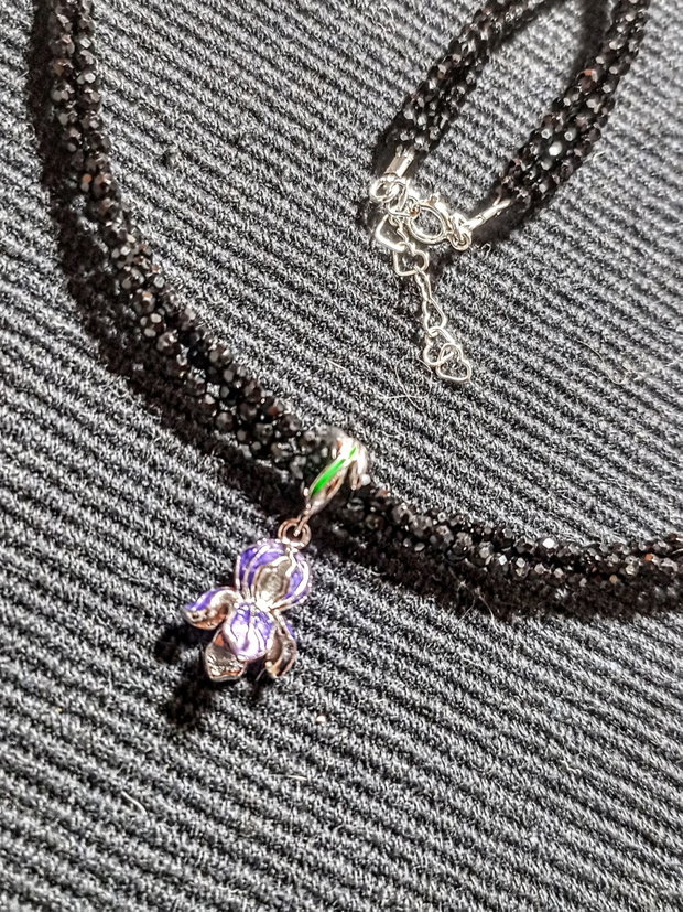 Colier argint X3 spinel charm floare iris argint minimalist boho chic trendy - Transport gratuit