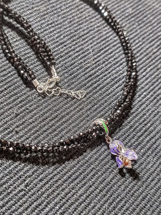 Colier argint X3 spinel charm floare iris argint minimalist boho chic trendy - Transport gratuit