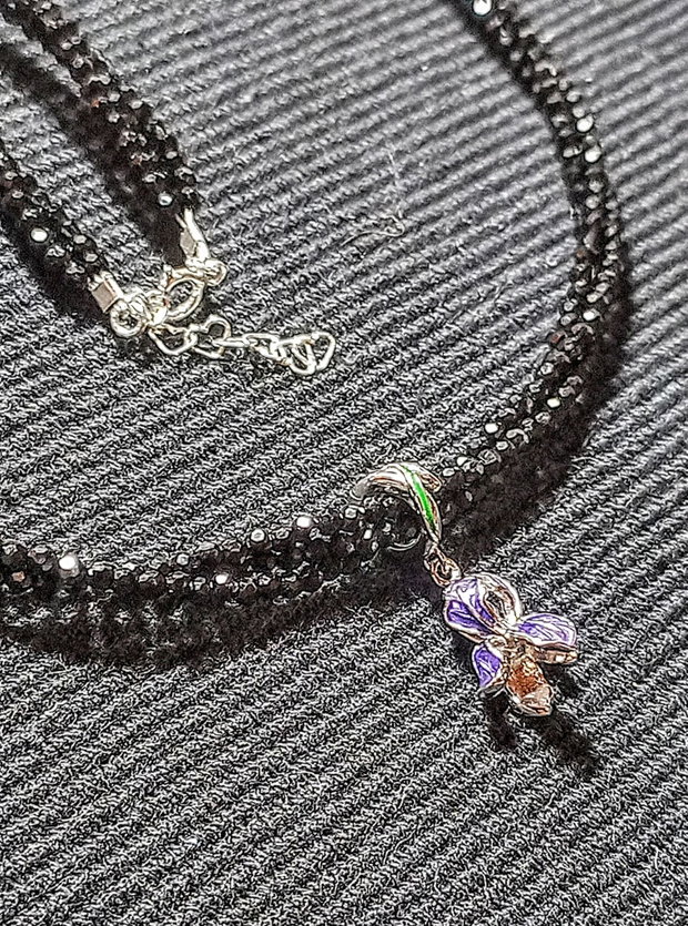 Colier argint X3 spinel charm floare iris argint minimalist boho chic trendy - Transport gratuit