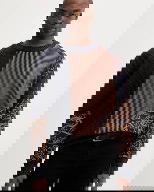 Desigual pulover HALF PAISLEY culoarea bleumarin, 25WMJF14