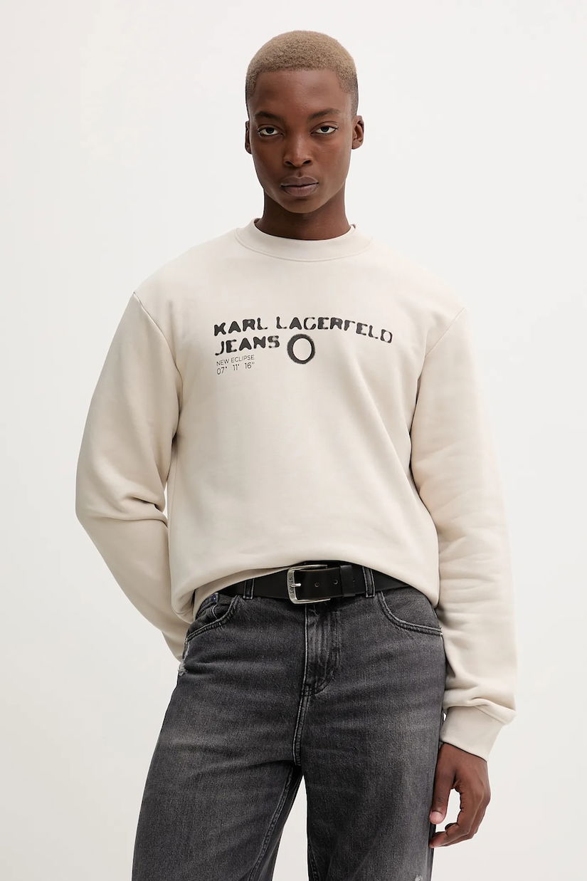 Karl Lagerfeld Jeans bluză culoarea bej, cu imprimeu, A4M20019