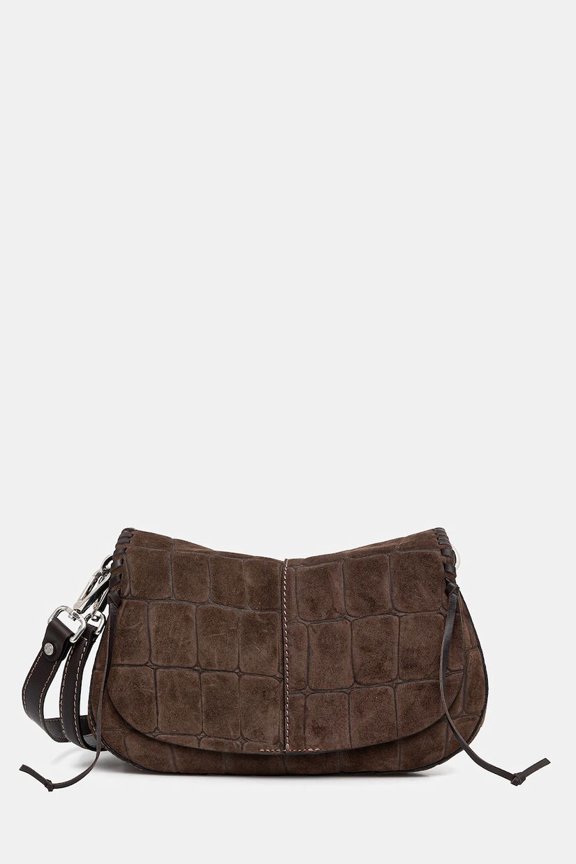Gianni Chiarini geantă de mână din piele întoarsă HELENA ROUND culoarea maro, BS.11878.CMCOCCO