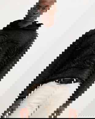 Desigual hanorac de bumbac ORLANDO culoarea negru, cu glugă, cu imprimeu, 25WMSK19