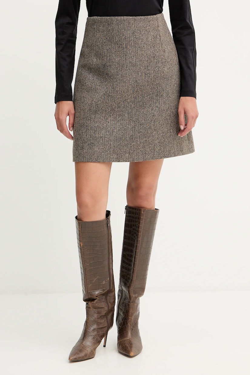 Weekend Max Mara fustă de lână MARCHE culoarea maro, mini, drept, 2525106022600