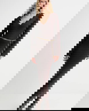 MICHAEL Michael Kors rochie cu lână culoarea maro, maxi, mulată, MF5835G4VR