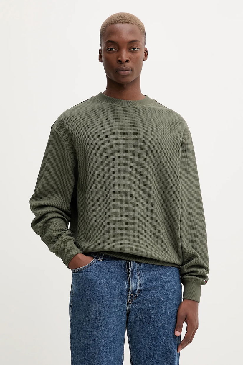 Tommy Jeans hanorac de bumbac culoarea verde, uni, DM0DM21622